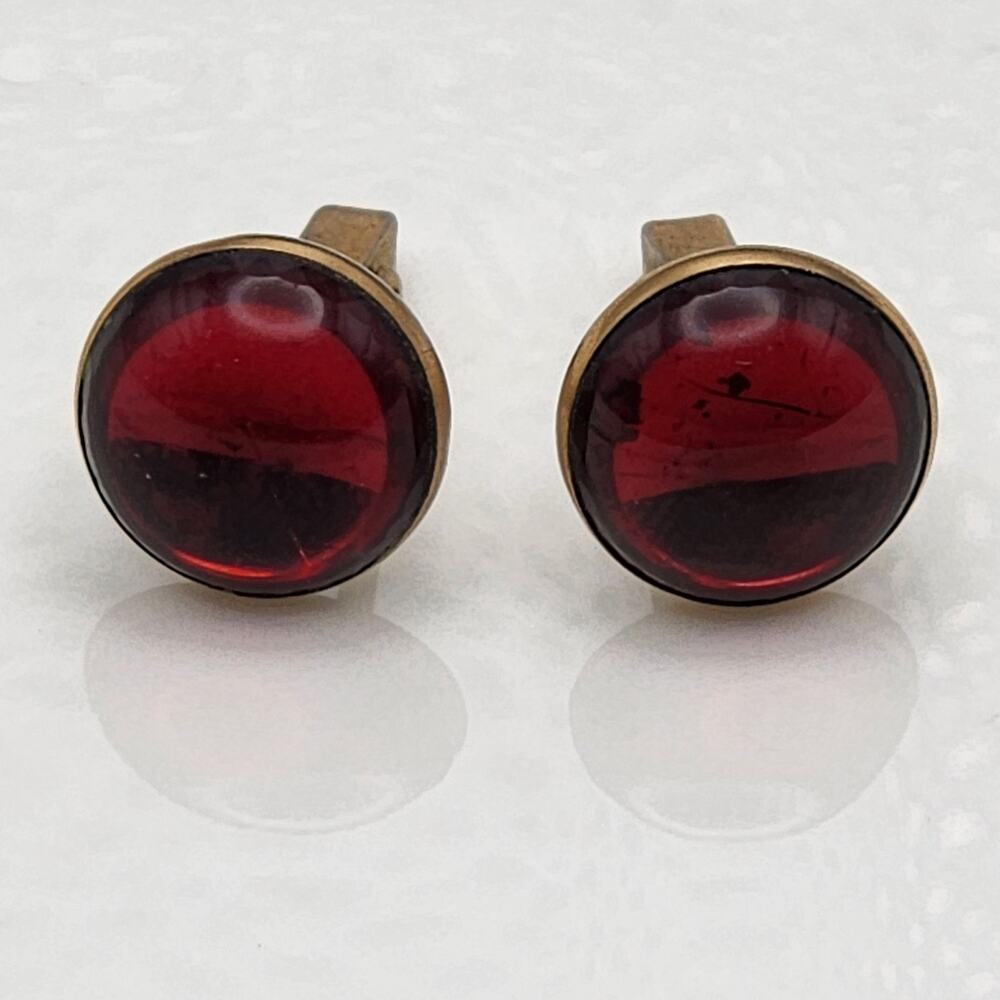 Antique Vintage Swank Gold Red Cufflinks Cuff Links